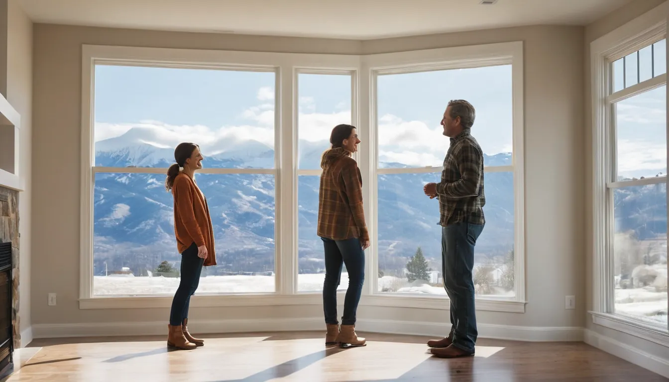 Homeowner and a local window provider checking a new energy efficient window in a bright living room near Eagle Mountain